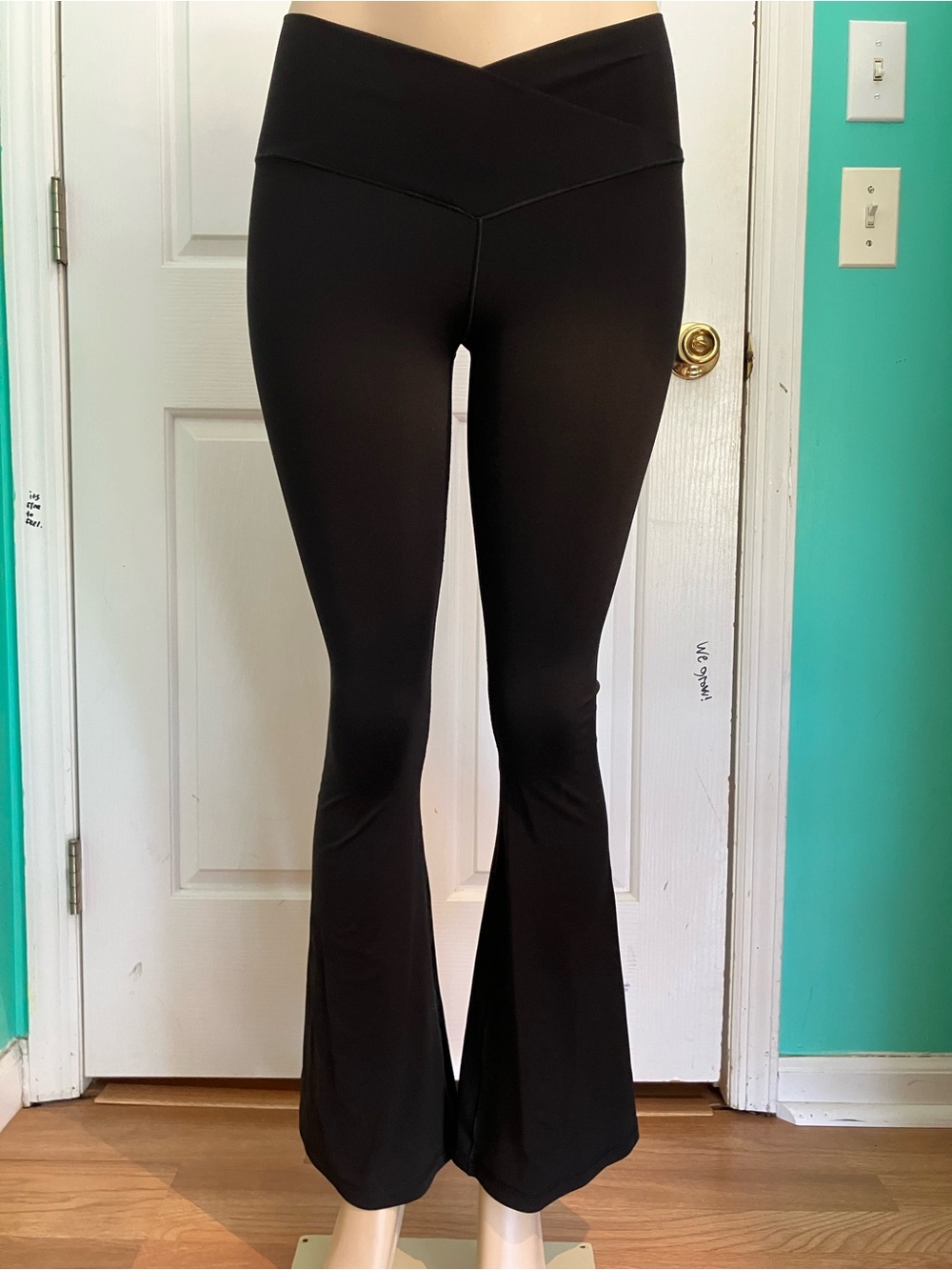 aerie Black Flared Fold-Over Waist Yoga Pants